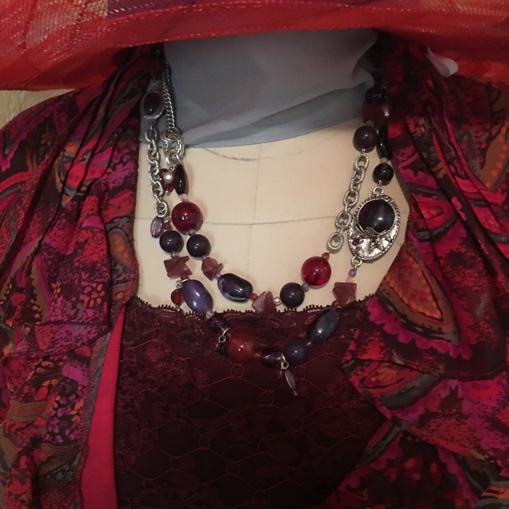 Coldwater Creek Red & Purple Necklace